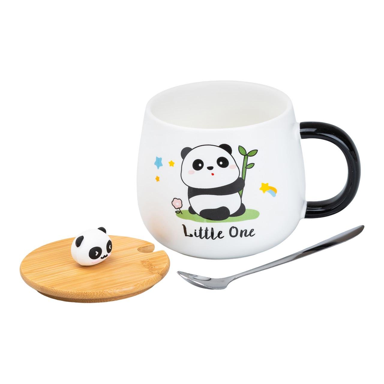 Кружка керамічна Panda Little one із кришкою та ложкою 450 мл (HP7203B) - фото 2