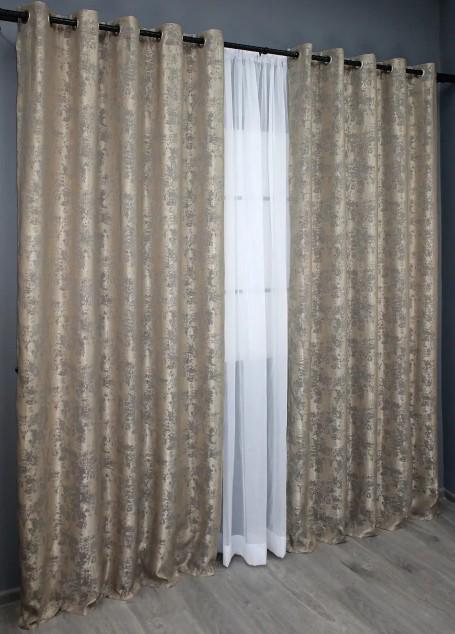 Комплект штор на люверсах Sultan YL жаккард 1,5х2,5 м 2 шт. Бежево-сірий (1208ш) - фото 4 Комплект штор на люверсах Sultan YL жаккард 1,5х2,5 м 2 шт. Бежево-сірий (1208ш) - фото 4