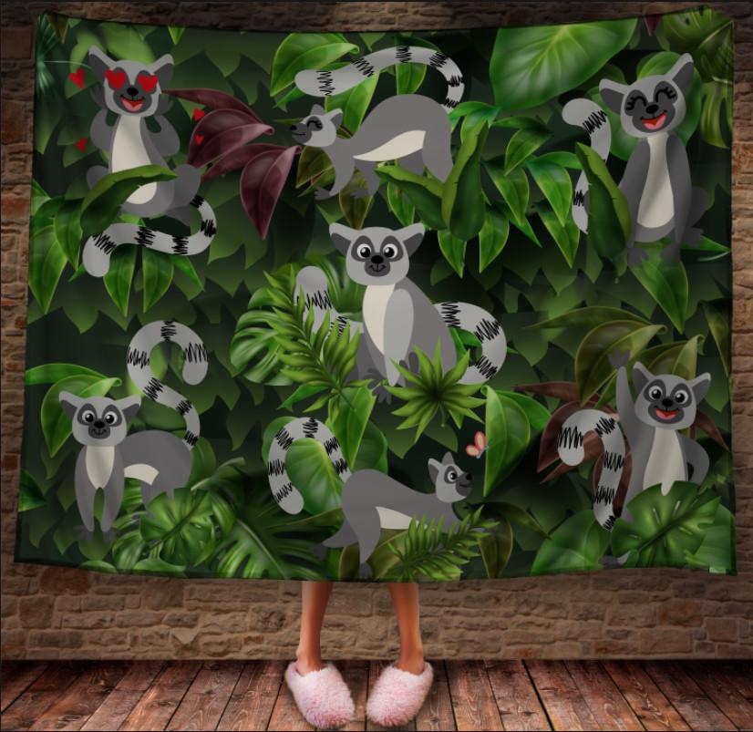 Плед с 3D принтом Лемуры и монстеры тропический лес 150x200 см (epi_1780)