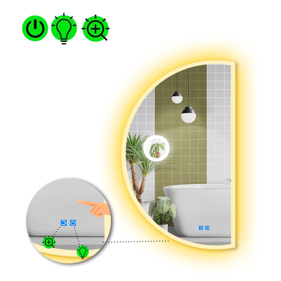 Зеркало с LED подсветкой Parette 3 с двумя сенсорами и линзой с подсветкой 140x70 см (Parette3-80)