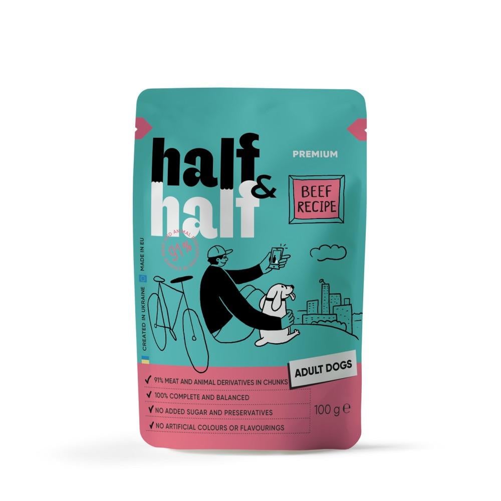 Корм влажный Half & Half Beef In Gravy For Adult Dogs для собак с говядиной 100 г (4820261921267)