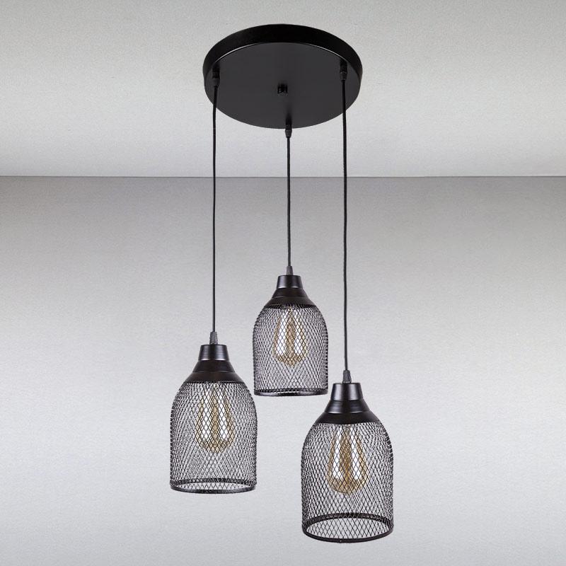 Люстра на 3-підвіси в стилі лофт Чорний (907-008F-3 BK)