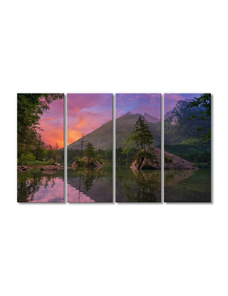 Картина модульная Потрясающий закат озеро горы 4 модуля 70x105 см