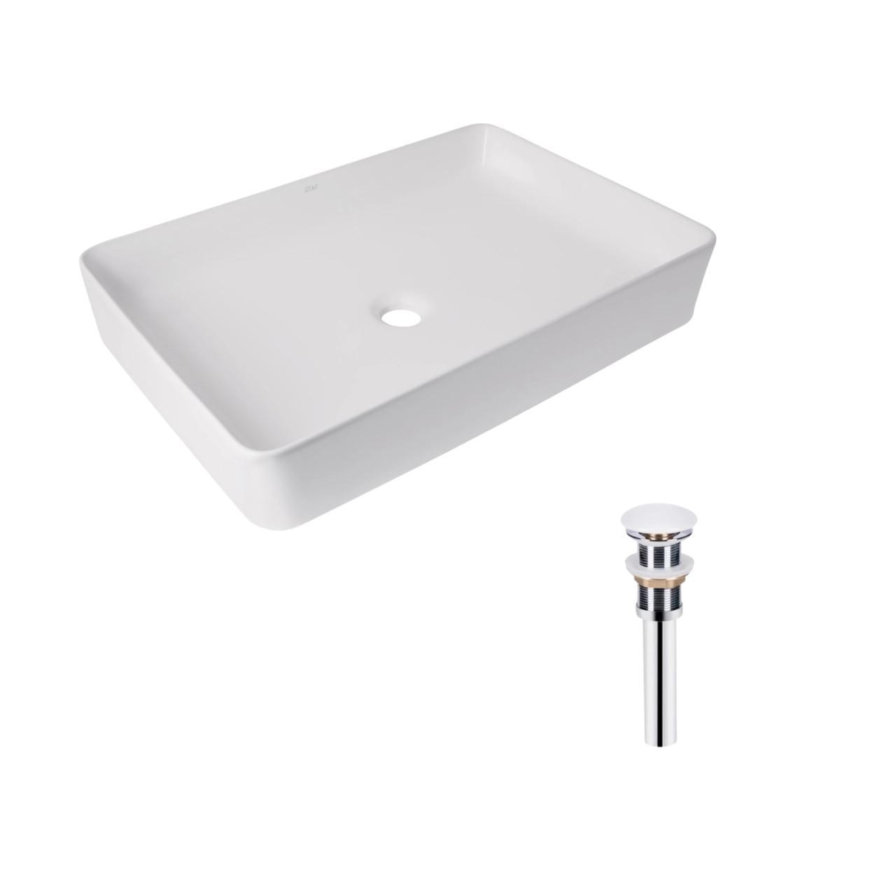 Комплект Qtap Tern раковина накладная прямоугольная с донным клапаном PU02 600x400x110 мм WHITE (2611678626)