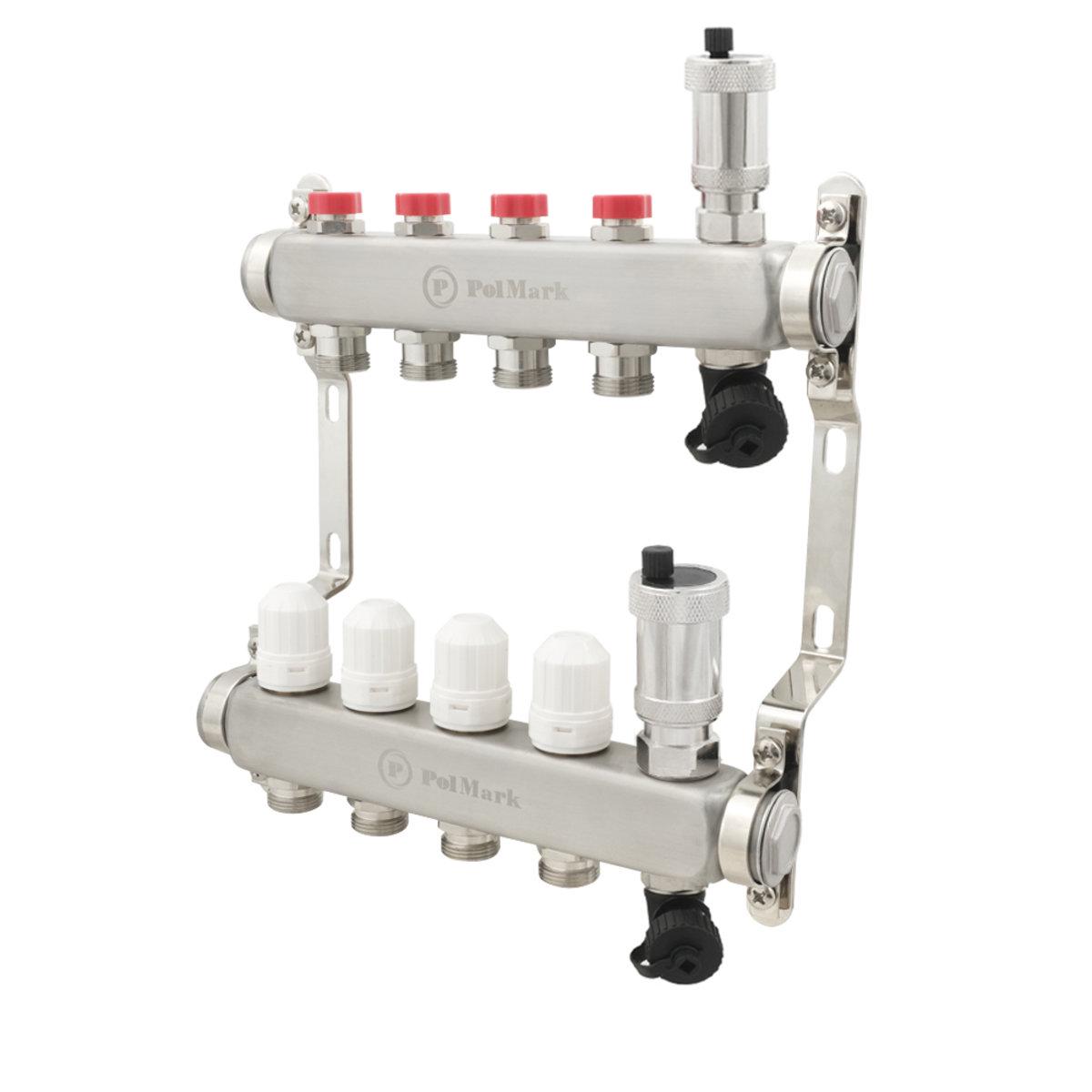 Коллектор Polmark 1x3/4 4 выхода в воздухоотводчик с термоклапанами без евроконусов - фото 1 Коллектор Polmark 1x3/4 4 выхода в воздухоотводчик с термоклапанами без евроконусов - фото 1