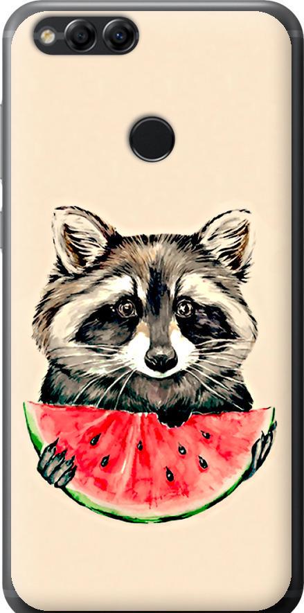 Чехол на Huawei Honor 7X Енотик с арбузом (4605u-1139-42517)