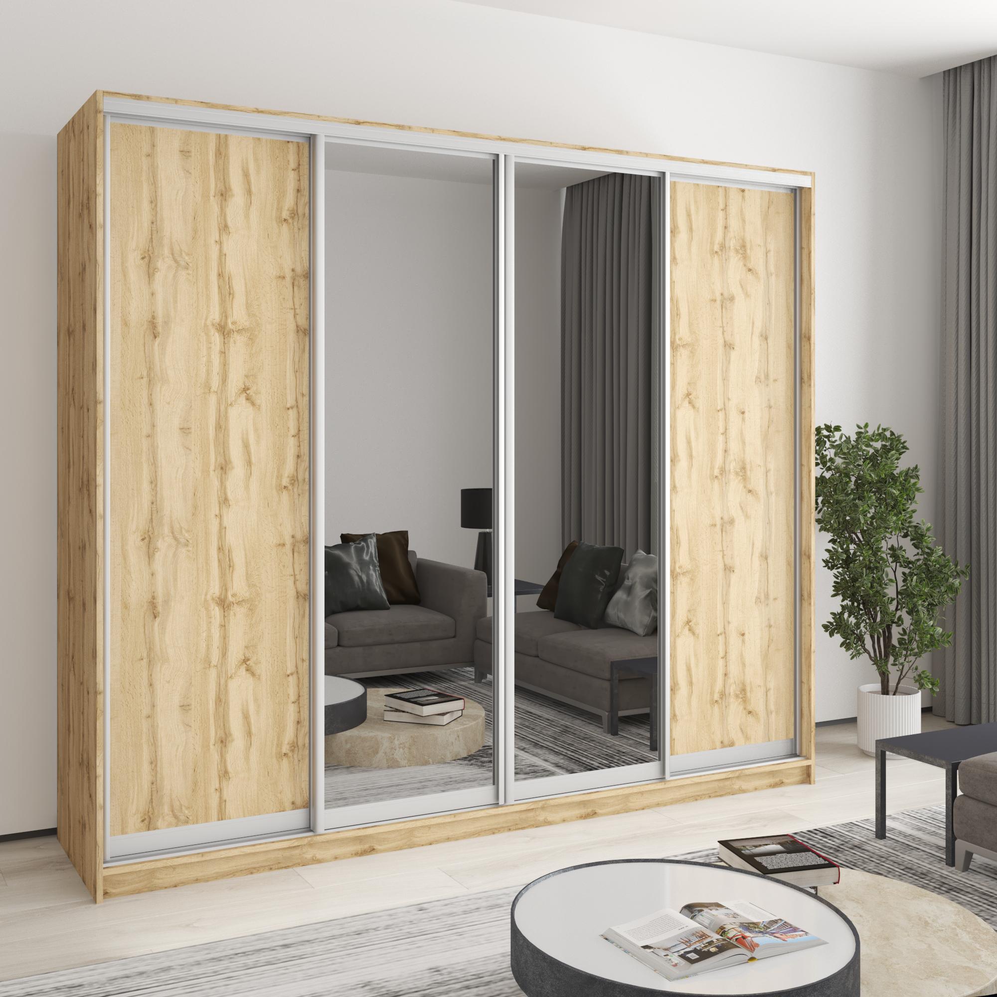 Шкаф-купе четырехдверный MebelStar Стандарт AL 2 ДСП/2 зеркала 240x60x210 см Дуб тахо (MBS-12309) Шкаф-купе четырехдверный MebelStar Стандарт AL 2 ДСП/2 зеркала 240x60x210 см Дуб тахо (MBS-12309)
