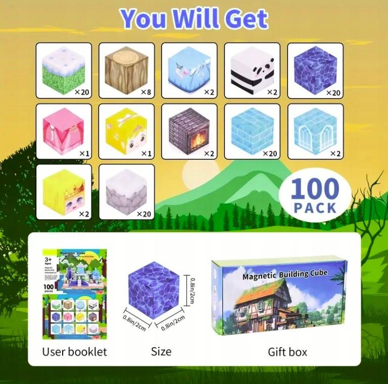 Конструктор магнітний Майнкрафт Будинок з льоду в засніженому лісі 100 кубиків - фото 2 Конструктор магнітний Майнкрафт Будинок з льоду в засніженому лісі 100 кубиків - фото 2