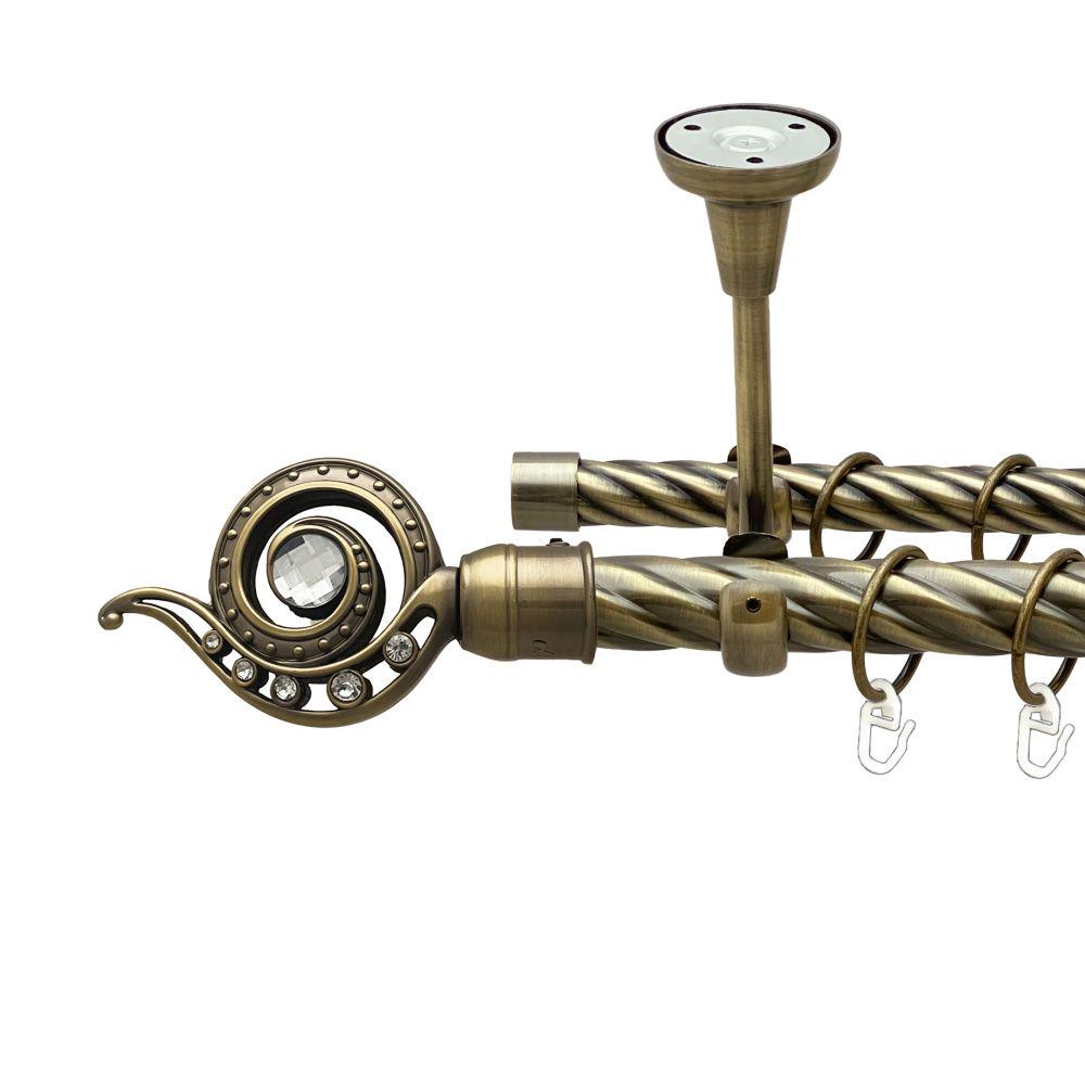 Карниз Orvit Око Дракона металевий дворядний відкритий до стелі скручена труба кільце металеве 25/19 мм 200 см Антик (00-00019123)