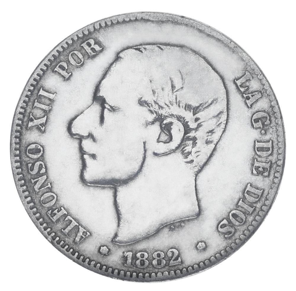 Коллекционная монета Испания 2 песеты 1882 серебро F-VF Король Альфонсо XII 1875 1885 Ag 835 10 г (М19832)