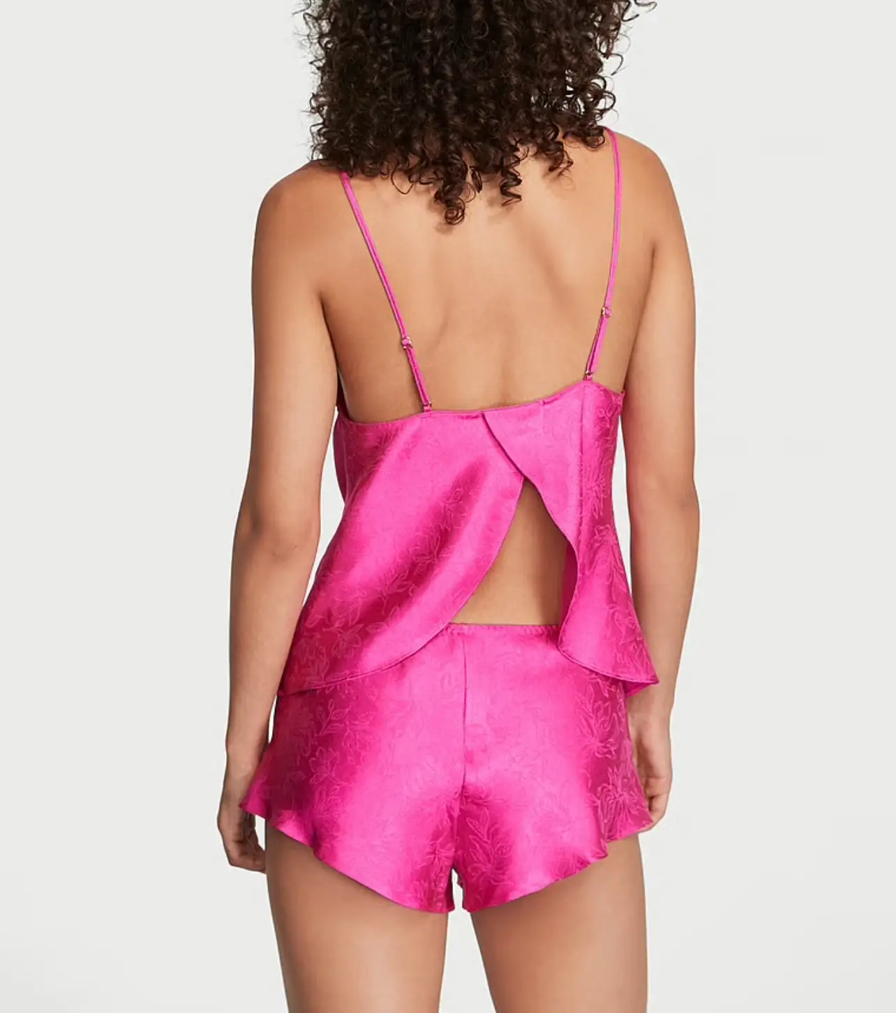 Піжама жіноча Victoria's Secret Satin Jacquard Cami & Shorts Set сатинова M Кораловий (17552659) - фото 2