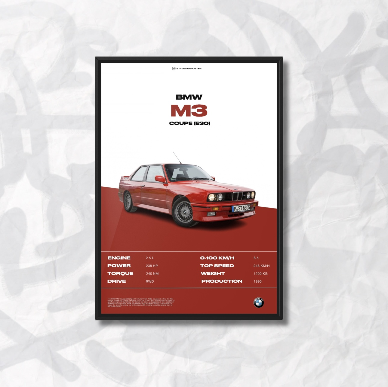 Картина с авто BMW M3 E30 А3 297х420 мм (BM0003)