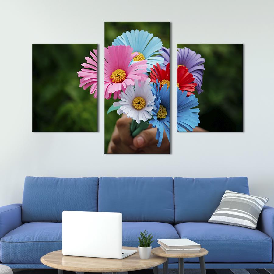 Картина на холсте триптих Чудесные ромашки 141x90 см (999-32)