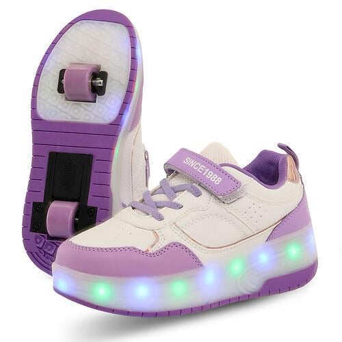 Кроссовки роликовые с подсветкой LED на двух колесах Huoleguo OB-6899 р. 33 Фиолетово-белый (33093056)