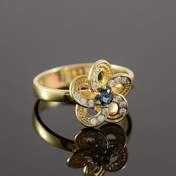 Кільце з жовтого золота з топазом London Blue (2248938169)