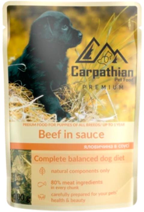 Корм влажный для собак Carpathian Pet Food в соусе с говядиной 100 г (4820111141159) Корм влажный для собак Carpathian Pet Food в соусе с говядиной 100 г (4820111141159)