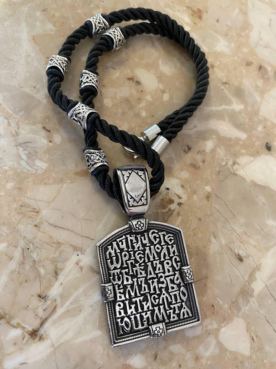 Колье оберег LITAURS на шелковом шнуре кулон двусторонний с молитвой Георгий победитель (250305) - фото 2