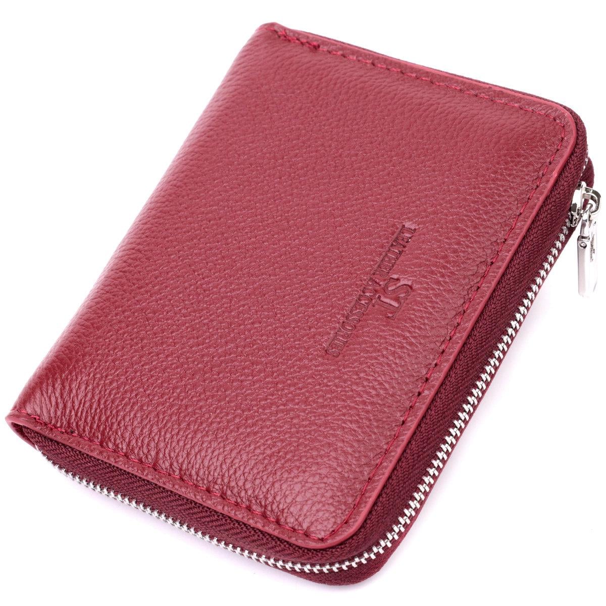 Кошелек ST Leather 19491 на молнии с тисненым логотипом из натуральной кожи Бордовый (168-136-19491)