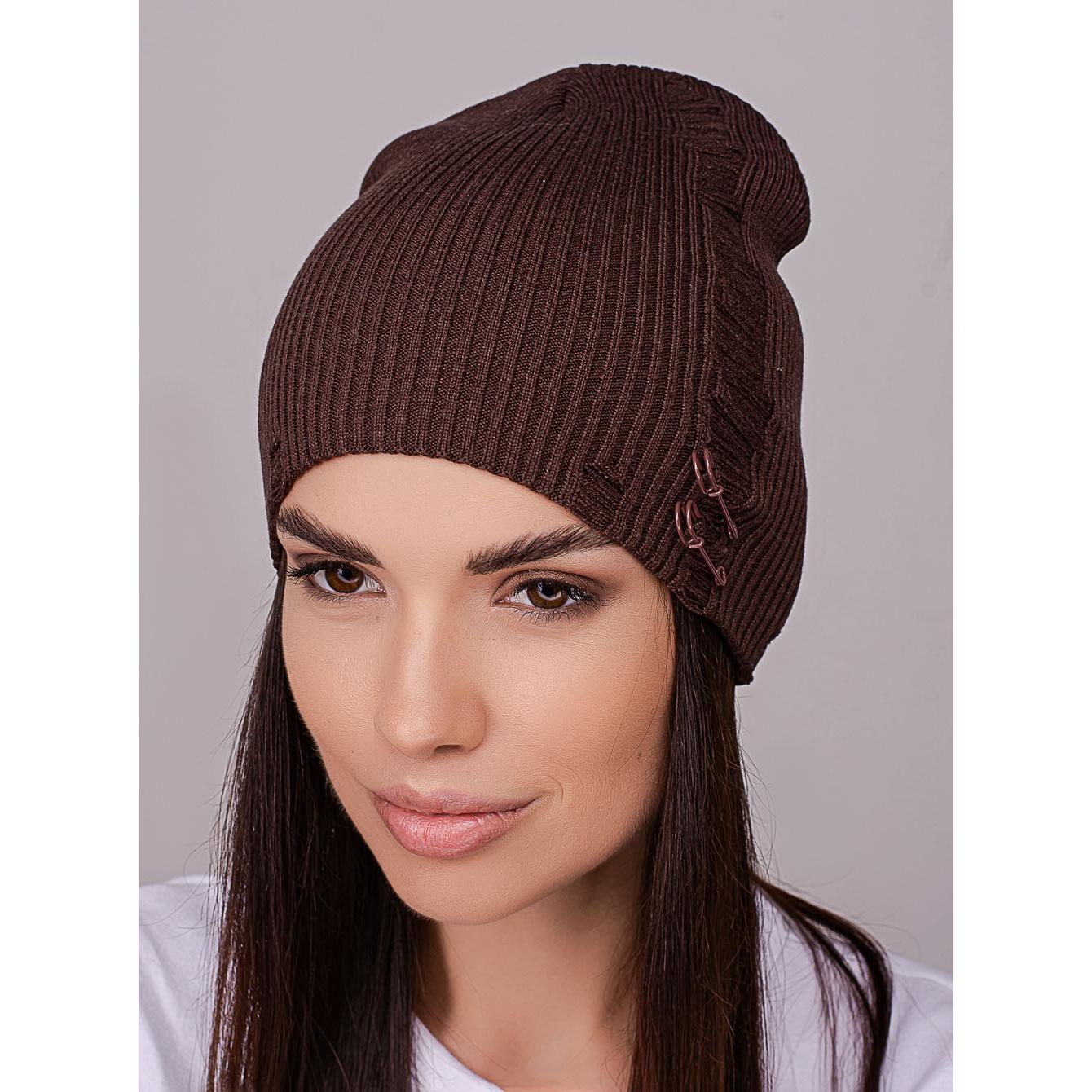 Шапка жіноча Leks ЧИКАГО без відвороту подвійна рвана з шпильками в рубчик one size Шоколадний (239400) - фото 1