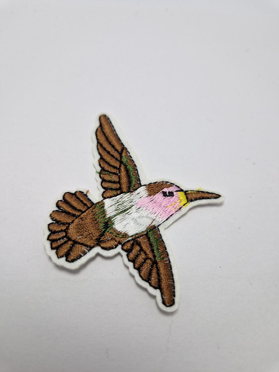 Нашивка термонаклейка колибри текстильная вышитая 6x7 см Коричневый (1984123852)