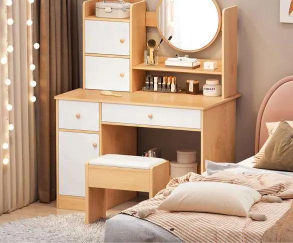 Стол макияжный STL-MD 74 с LED зеркалом полками и ящиками 40х80х127 см Коричнево-белый