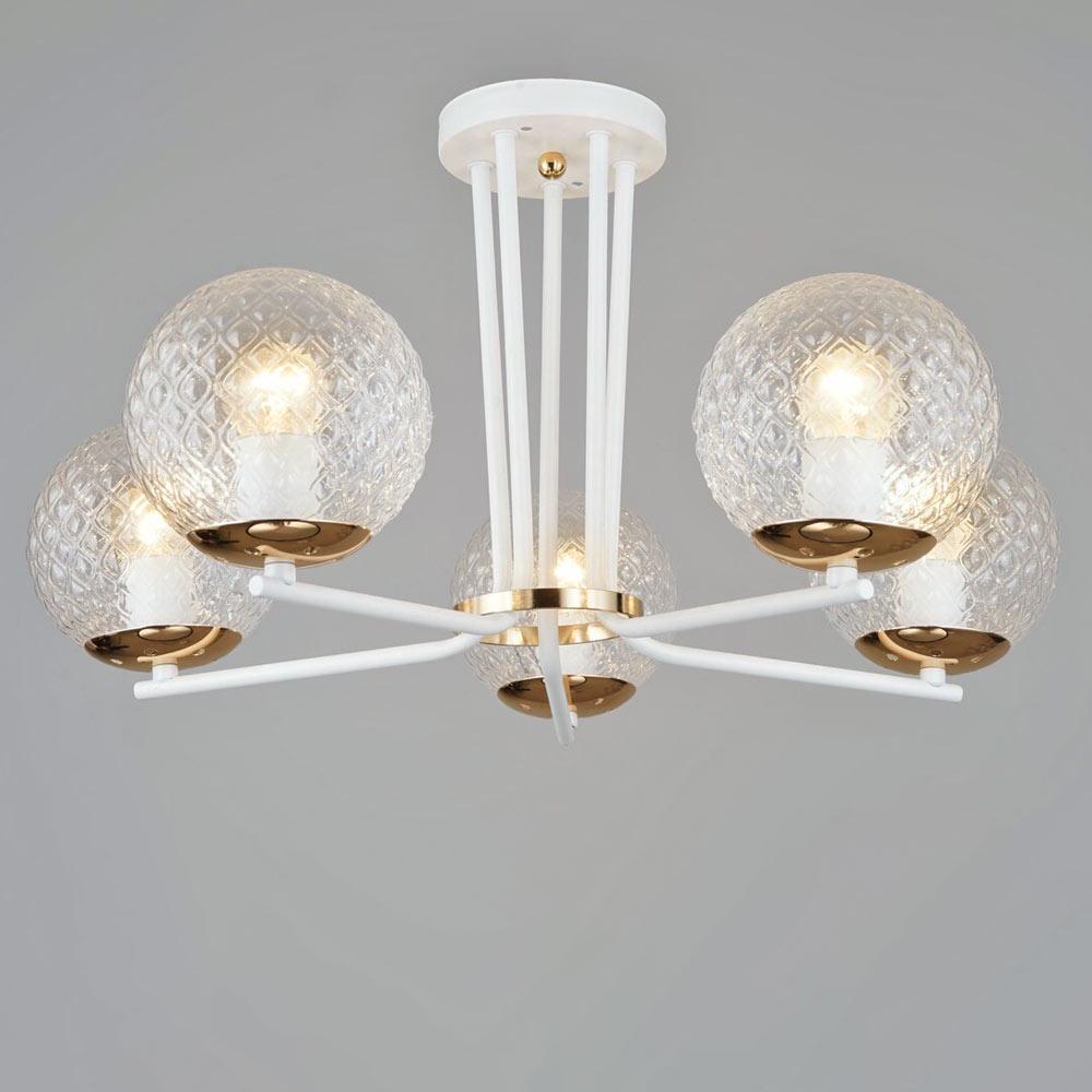 Люстра потолочная Light House SRS-19786/5 WT+FGD плафон прозрачный Белый/Золотой