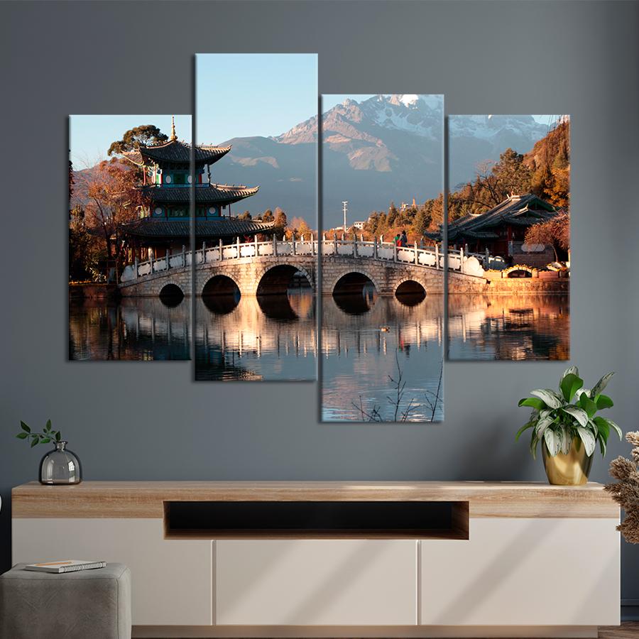 Картина город Старый мост на пруду Чёрного дракона 149x106 см (A820-4)