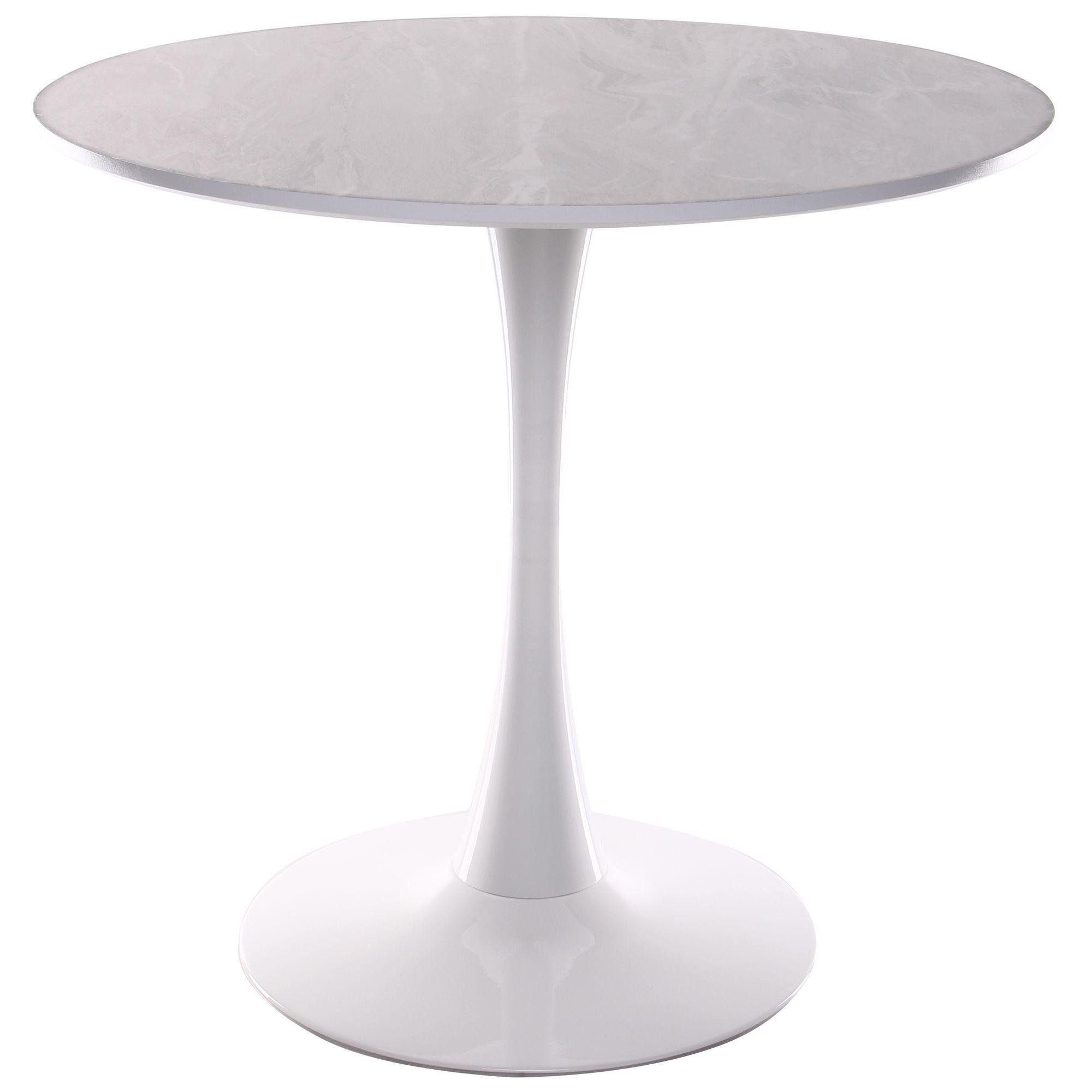 Стіл обідній круглий AMF Allure з металу та МДФ 80х80 см Білий/Білий мармур (547640)