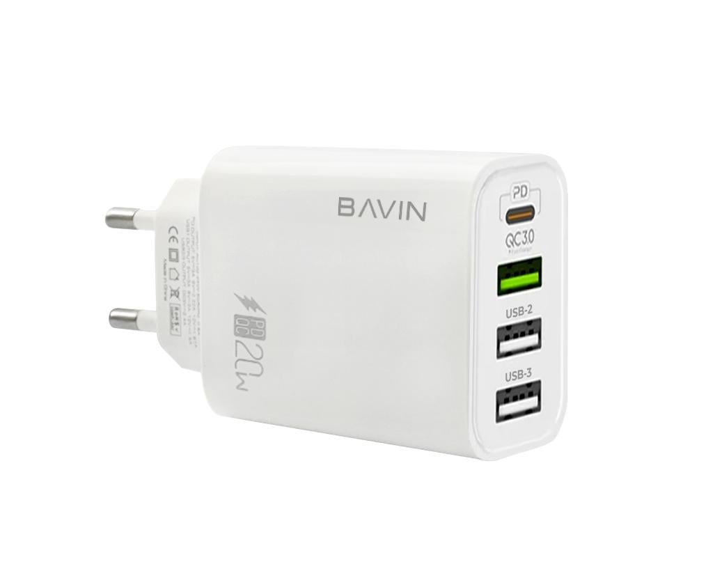 Зарядное устройство для BAVIN PC952Y PD 20W Type-C 3xUSB-AQC3.0 White (C-PC952Y-W)