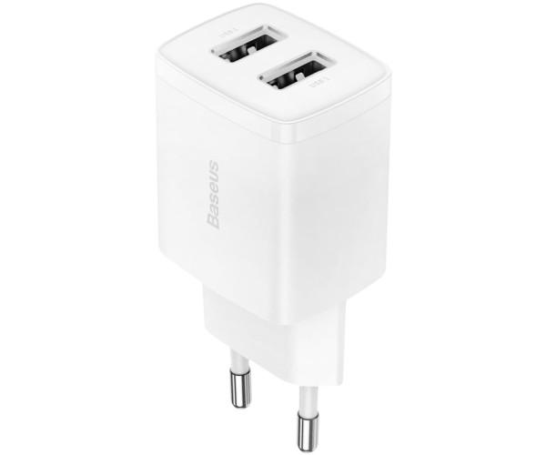 Устройство сетевое зарядное 2USB Baseus Compact Charger CCXJ010202 10,5W White