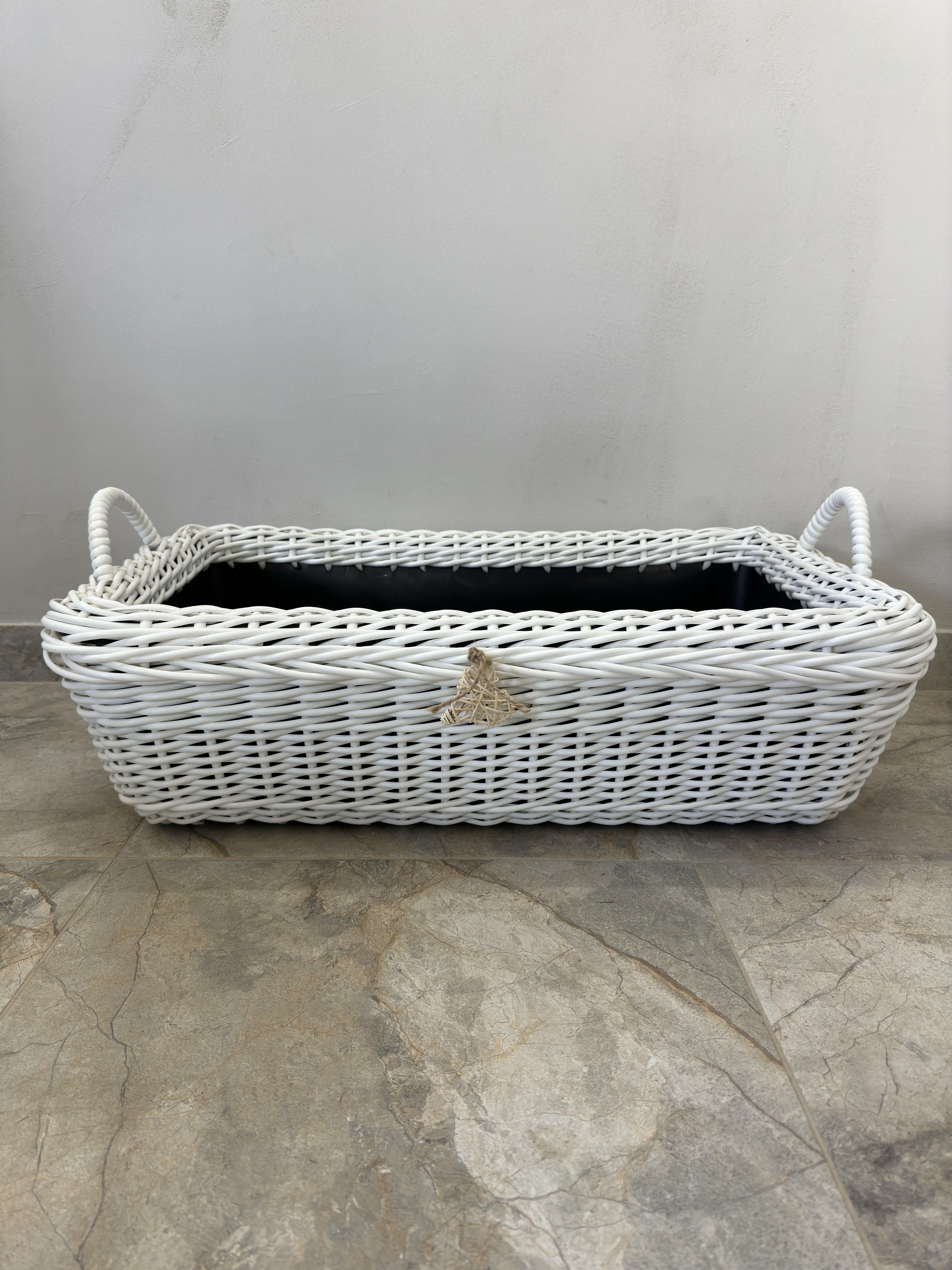 Дровница-корзина с ручками из искусственного ротанга ручной работы 60 л Белый (33041) - фото 2