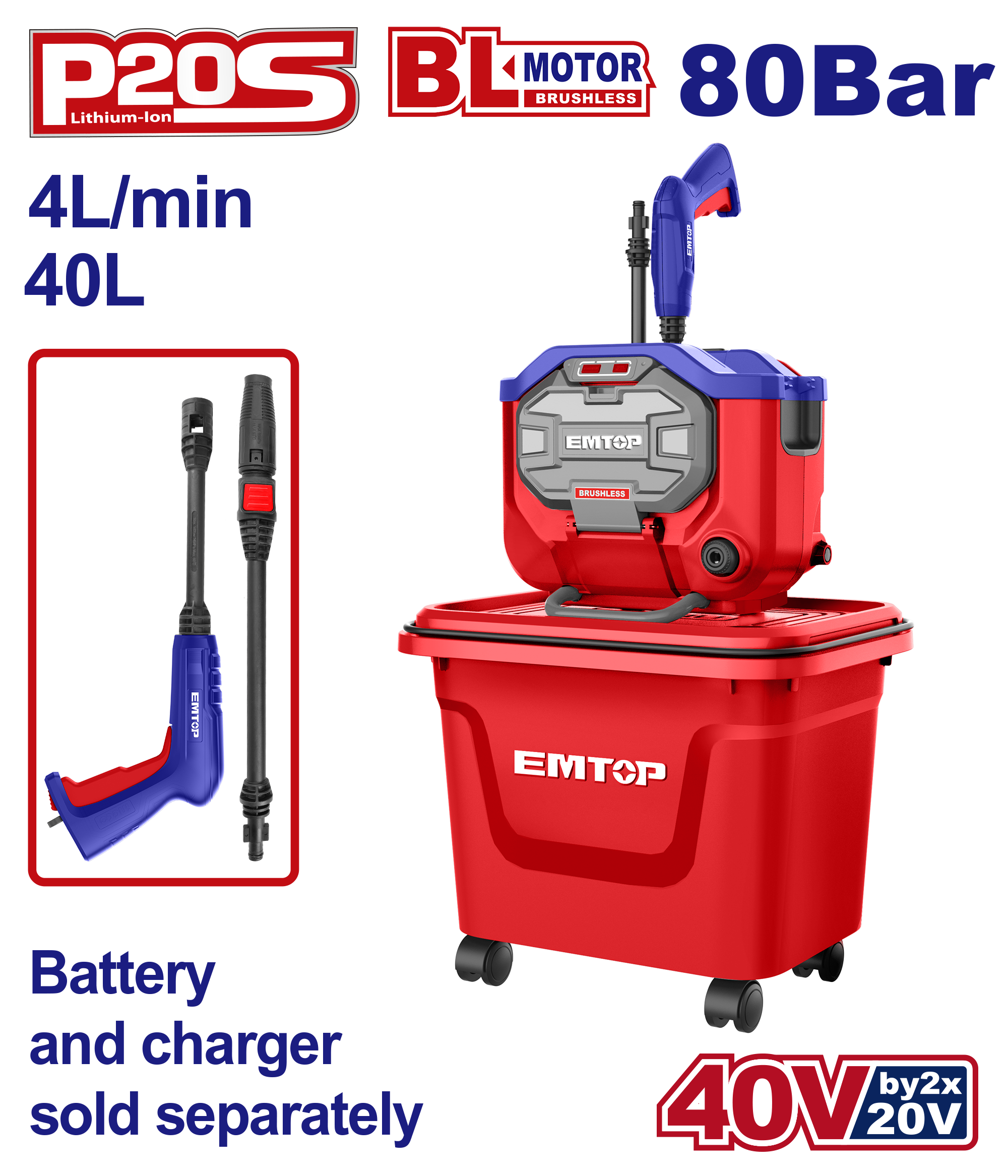 Мінімийка акумуляторна EMTOP ELPW4055061 без АКБ і ЗП - фото 2 Мінімийка акумуляторна EMTOP ELPW4055061 без АКБ і ЗП - фото 2