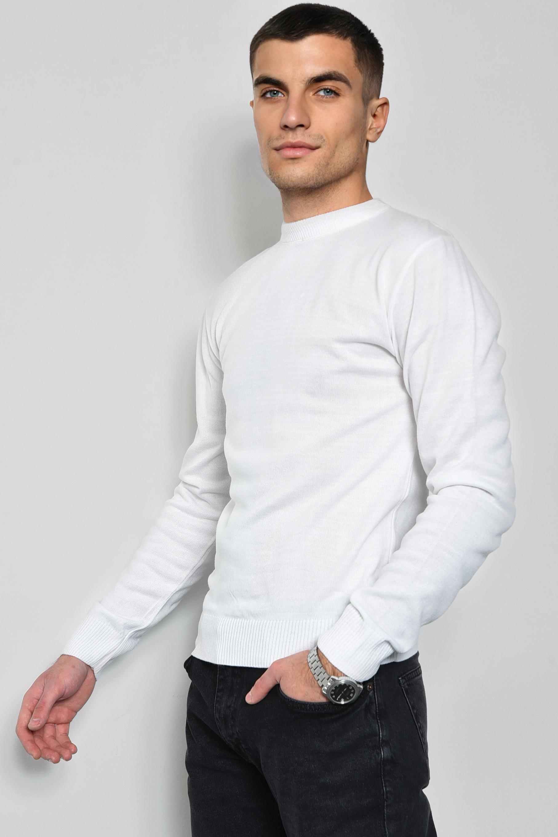 Светр чоловічий однотонний M Білий (172500) - фото 2 Светр чоловічий однотонний M Білий (172500) - фото 2