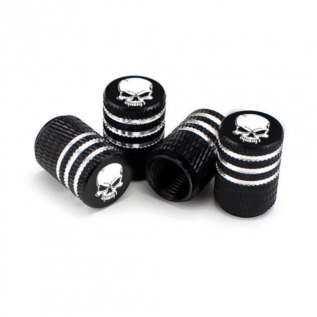 Набор колпачков на ниппель для автомобиля SUNROZ Caps 3 Stripes Skull 4 шт. Black Набор колпачков на ниппель для автомобиля SUNROZ Caps 3 Stripes Skull 4 шт. Black