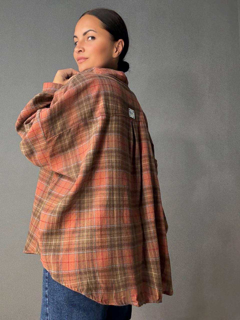 Рубашка женская A-N 8313 в клетку оверсайз широкая хлопковая OS Оранжевый (5132) - фото 6 Рубашка женская A-N 8313 в клетку оверсайз широкая хлопковая OS Оранжевый (5132) - фото 6