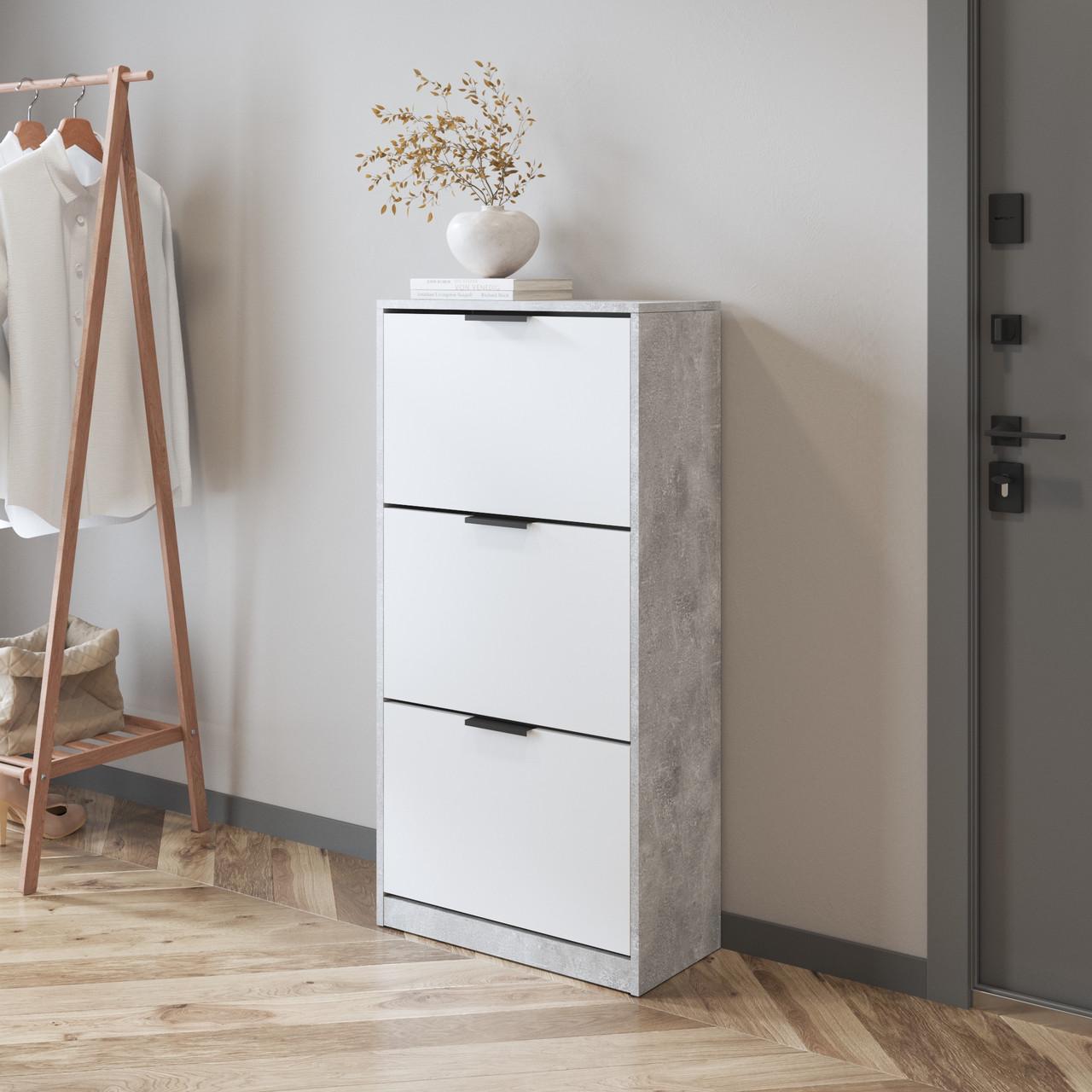 Тумба для обуви Вайс M-45 592х280х1190 мм Бетон/Белый (30713715) - фото 1 Тумба для обуви Вайс M-45 592х280х1190 мм Бетон/Белый (30713715) - фото 1