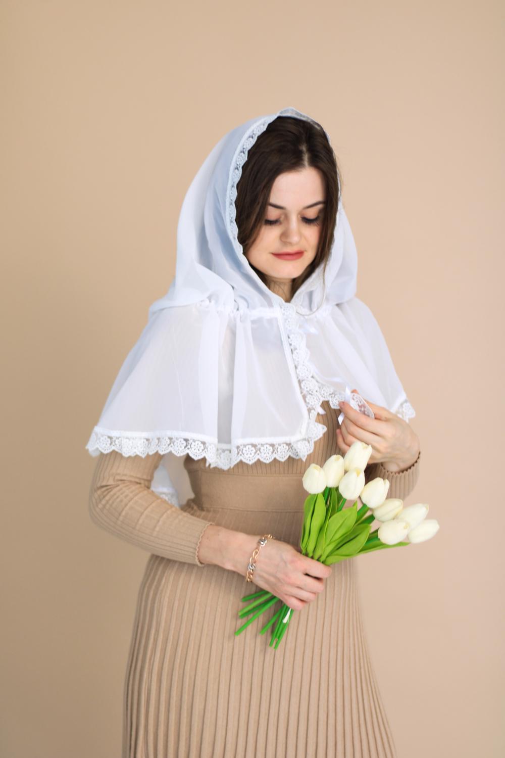 Палантин для храму на голову 80x120 с Ніжно-молочний (п010) - фото 3 Палантин для храму на голову 80x120 с Ніжно-молочний (п010) - фото 3