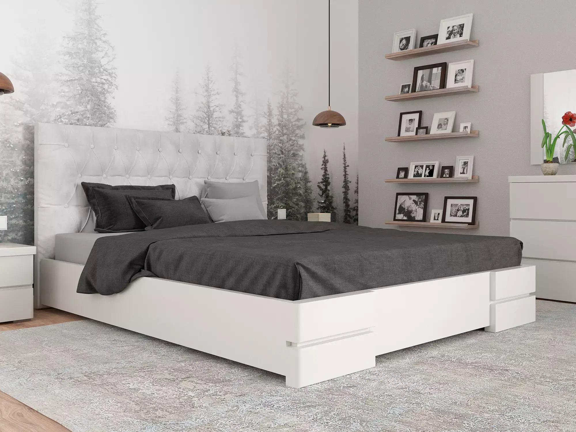 Кровать двуспальная Arbor Drev Камелия ромб из натурального дерева бук 180х200 см Белый (51169)