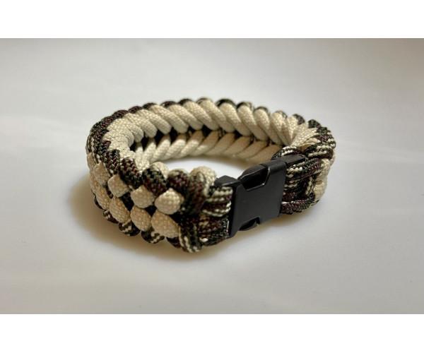Плетений браслет Safety із паракорду 19 см Біло-оливковий (8894)