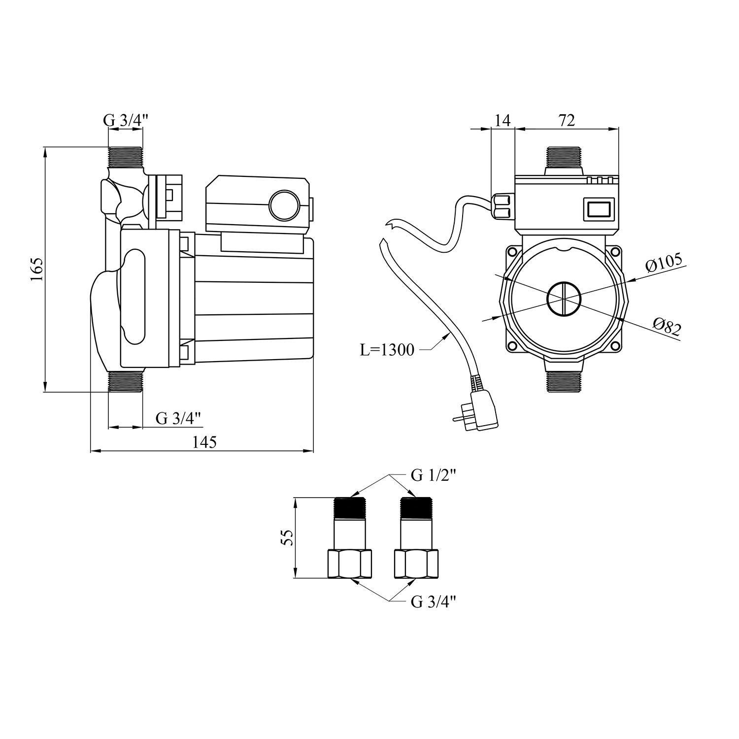 Насос для повышения давления Pumpman GRS12/9-Z Нmax 9 м Qmax 2 куб. м 120 Вт с гайками (CV011987) - фото 2 Насос для повышения давления Pumpman GRS12/9-Z Нmax 9 м Qmax 2 куб. м 120 Вт с гайками (CV011987) - фото 2