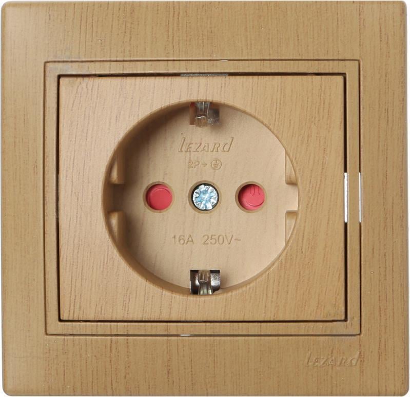 Розетка одинарная Lezard Mira с/с с защитой от детей Дуб классический (701-5151-124В)