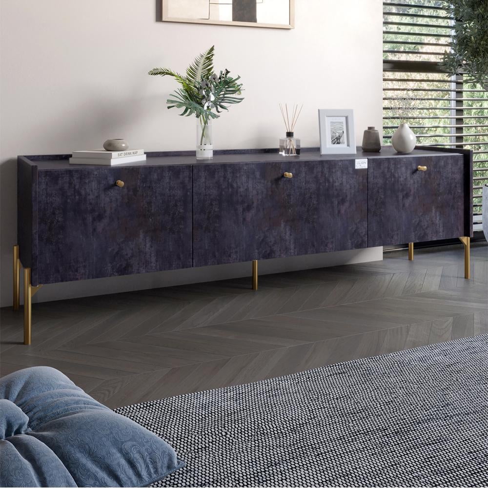 Тумба под телевизор на 3 ящика Lion Wood с золотыми ножками 160х65х40 см Бетон темный (000-000-2335) Тумба под телевизор на 3 ящика Lion Wood с золотыми ножками 160х65х40 см Бетон темный (000-000-2335)