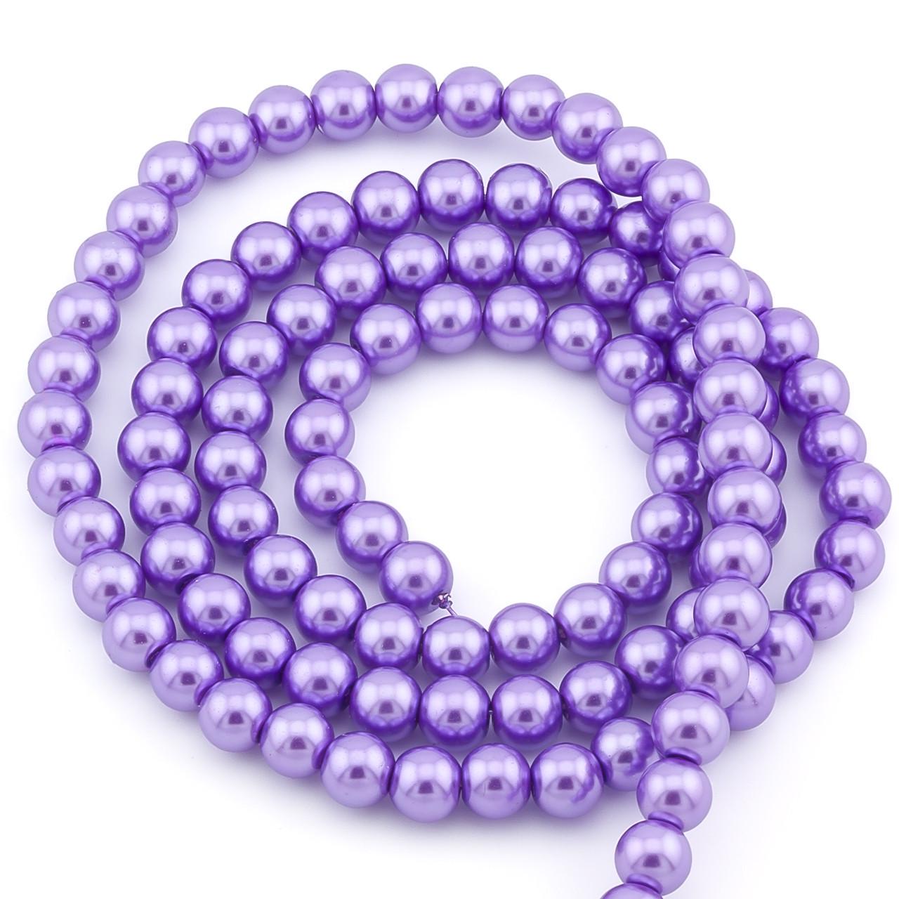 Бусины стеклянные на нитке под жемчуг 8 мм 80 см 105 шт. Лавандовый (БЖ0008к95)