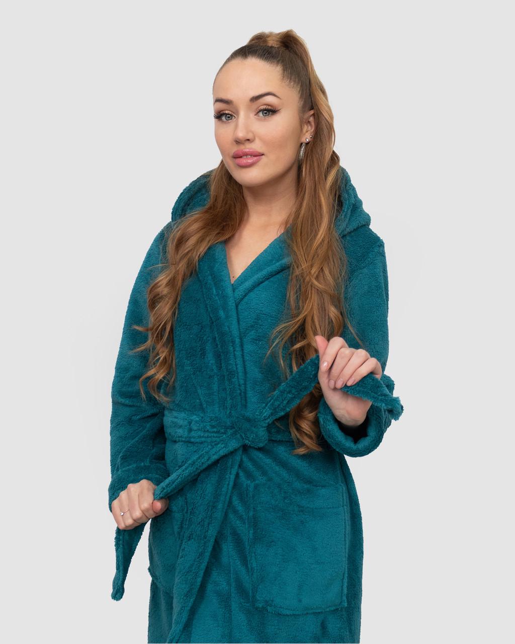 Халат женский махровый длинный Темно-бирюзовый (2046614459) - фото 4 Халат женский махровый длинный Темно-бирюзовый (2046614459) - фото 4