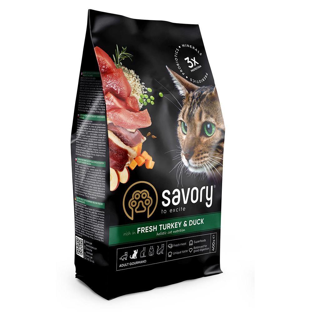 Корм сухой Savory Adult Cat Gourmand Fresh Turkey and Duck для взрослых кошек со свежей индейкой и уткой 400 г (34806832)