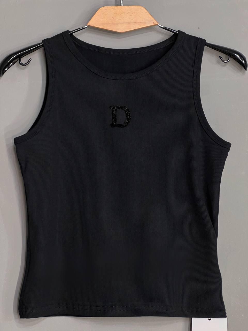 Майка жіноча A-N 27035 у рубчик з вишивкою літери D OS Чорний (26794577) - фото 2