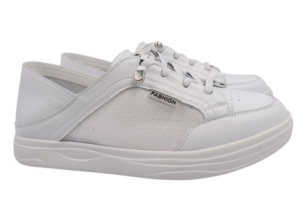 Кеды женские Vikonty из кожи на низком ходу на шнуровке р. 38 Белый (241-21/22LTC)