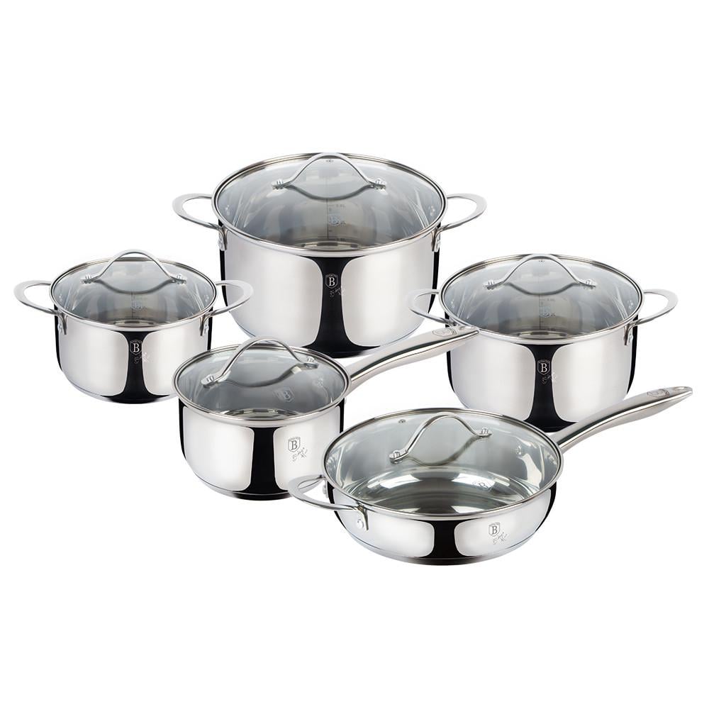 Набір посуду Berlinger Haus Silver Jewellery Collection з нержавіючої сталі 10 предметів з кришками для будь-яких плит (2529782667)