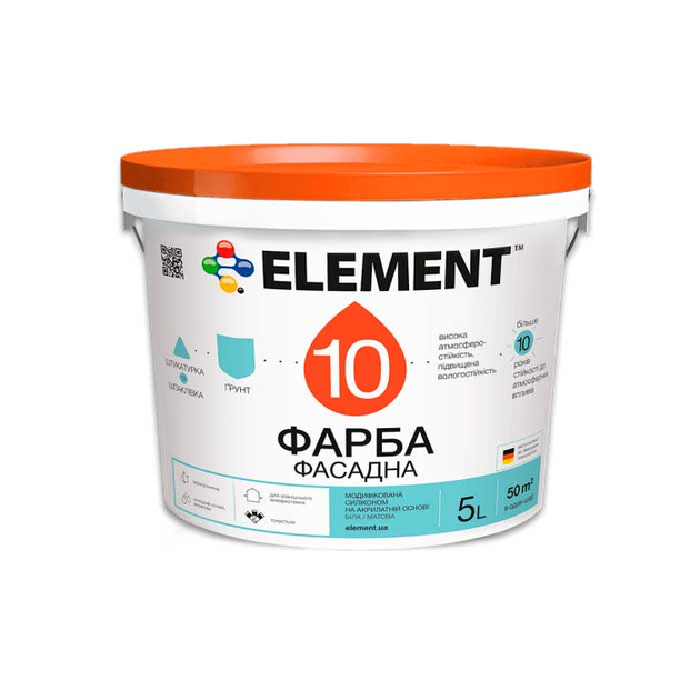 Фарба Element 10 силіконова для внутрішніх/зовнішніх робіт матова 5 л Білий (1806488952)