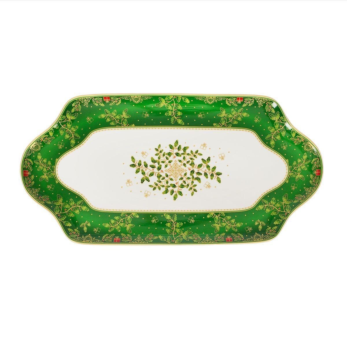 Блюдо новогоднее Palais Royal Волшебный падуб фарфоровое большое 47х23 см (21126)